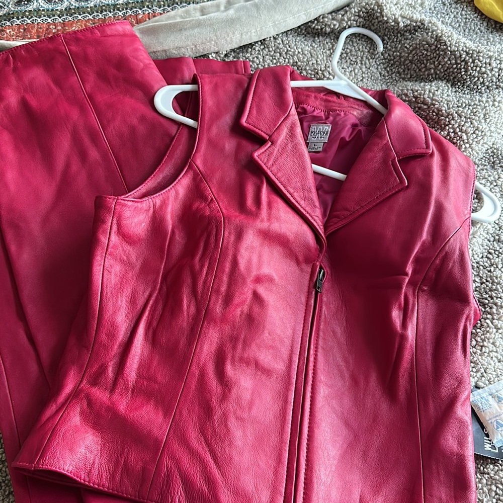 Wilson’s leather HOT PINK BARBIE 2-piece vest and pants